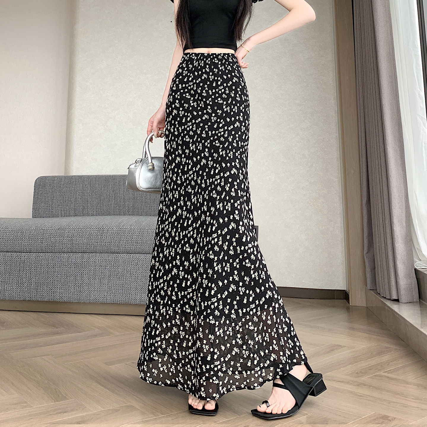 實拍2026小個子氣質高腰顯瘦碎花雪紡半身裙子女裝新款春夏中長裙