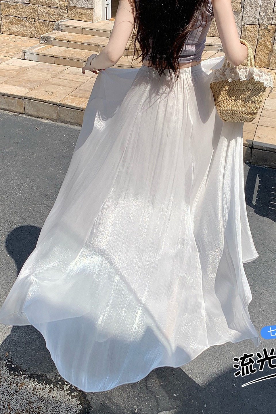實拍流光紗裙半身裙高級感女2026新款高腰顯瘦a字裙飄逸大擺長裙