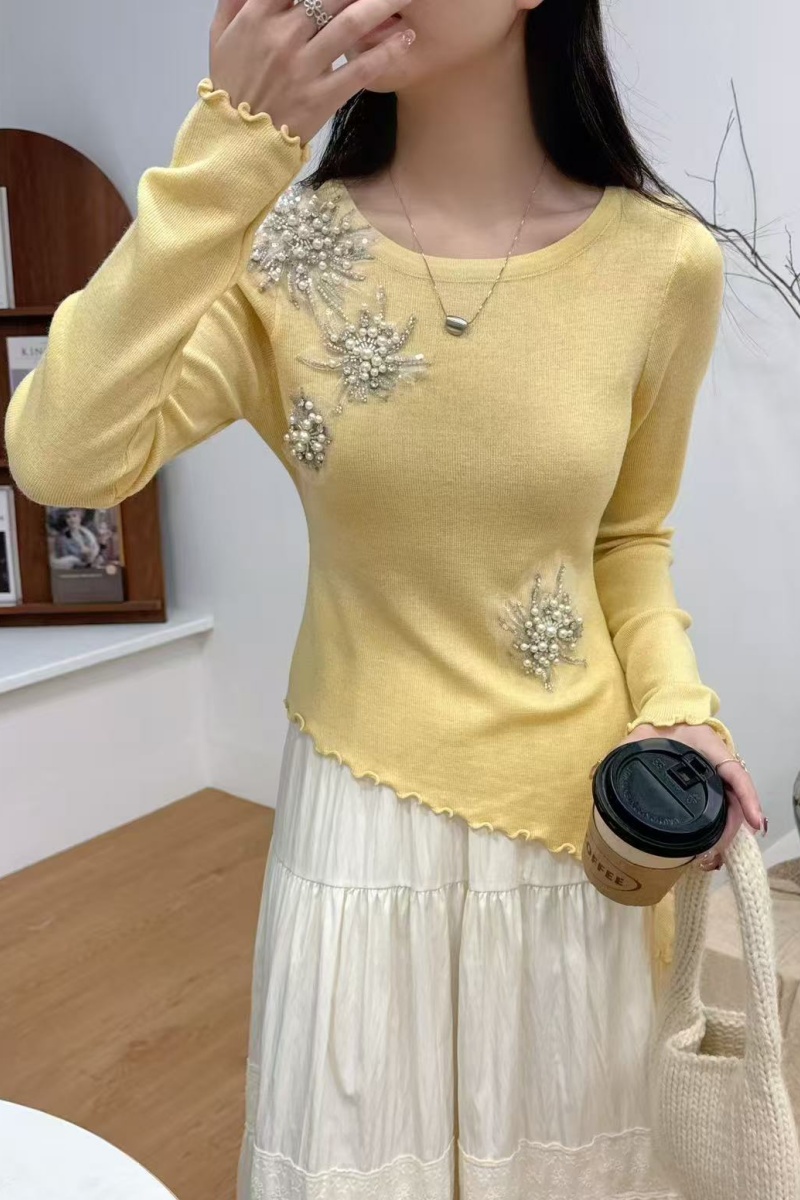 MY15184# 纯欲辣妹重工钉珠长袖针织衫 气质显瘦修身打底毛衣女高级感上衣女裝貨源服裝批發