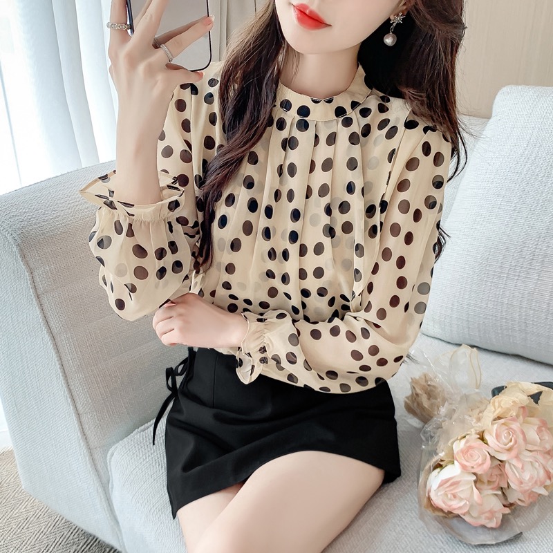 MY13520# 优雅气质雪纺衫时尚气质通勤复古波点女裝貨源服裝批發