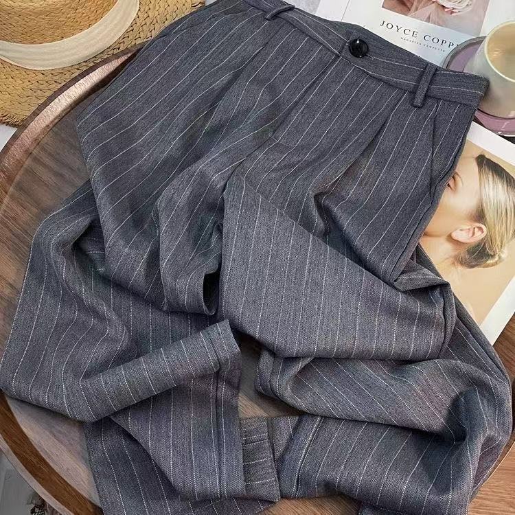 MY17276# 法式小个子宽松慵懒风休闲裤今年流行格雷系灰色西装直筒阔腿...