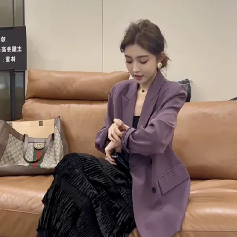 MY17270# 珍珠定制H21 夜漫紫霞~西装外套 百搭时尚休闲气质网红女裝貨源服裝批發
