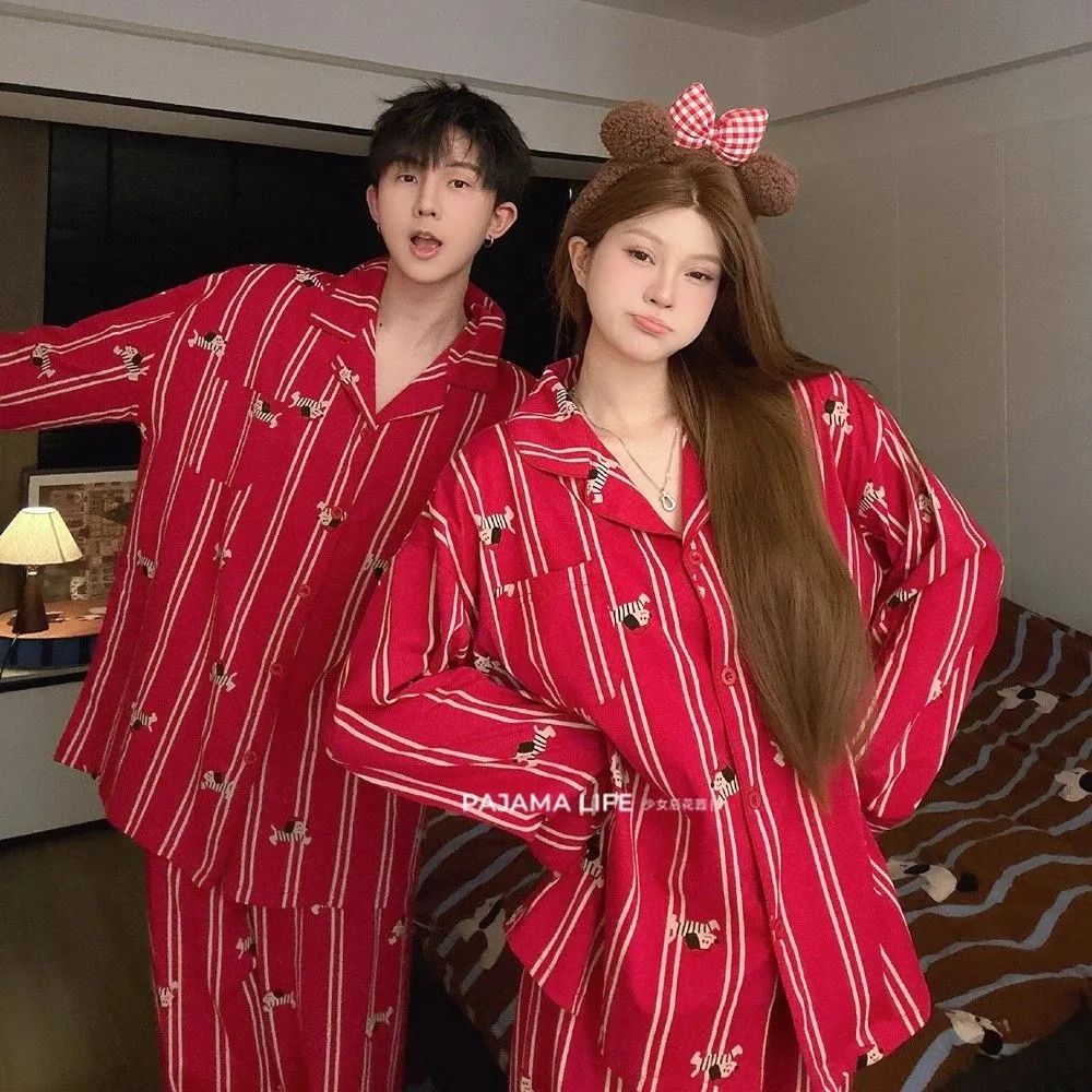 MY15190# 新款云朵棉情侣睡衣女韩版翻领开衫宽松休闲家居服套装女裝貨源服裝批發