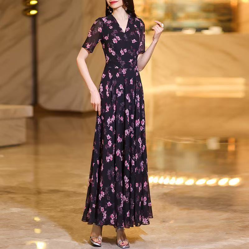 MY17163# 碎花连衣裙女高级感2025新款夏季法式气质收腰显瘦雪纺长裙到脚踝女裝貨源服裝批發