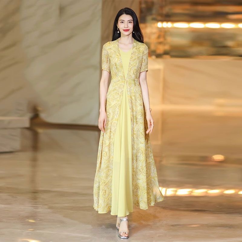 MY17162# 时尚年轻夏日穿搭轻奢连衣裙高级感气质显瘦阔太太假两件碎花长裙女裝貨源服裝批發