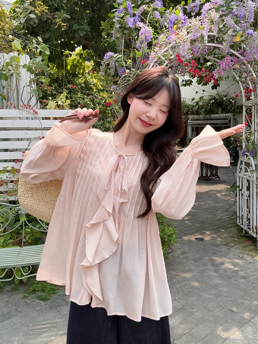 RY6638# 实拍 大码花瓣领衬衫垂顺慵懒感气质温柔设计感轻薄衬衣上衣女