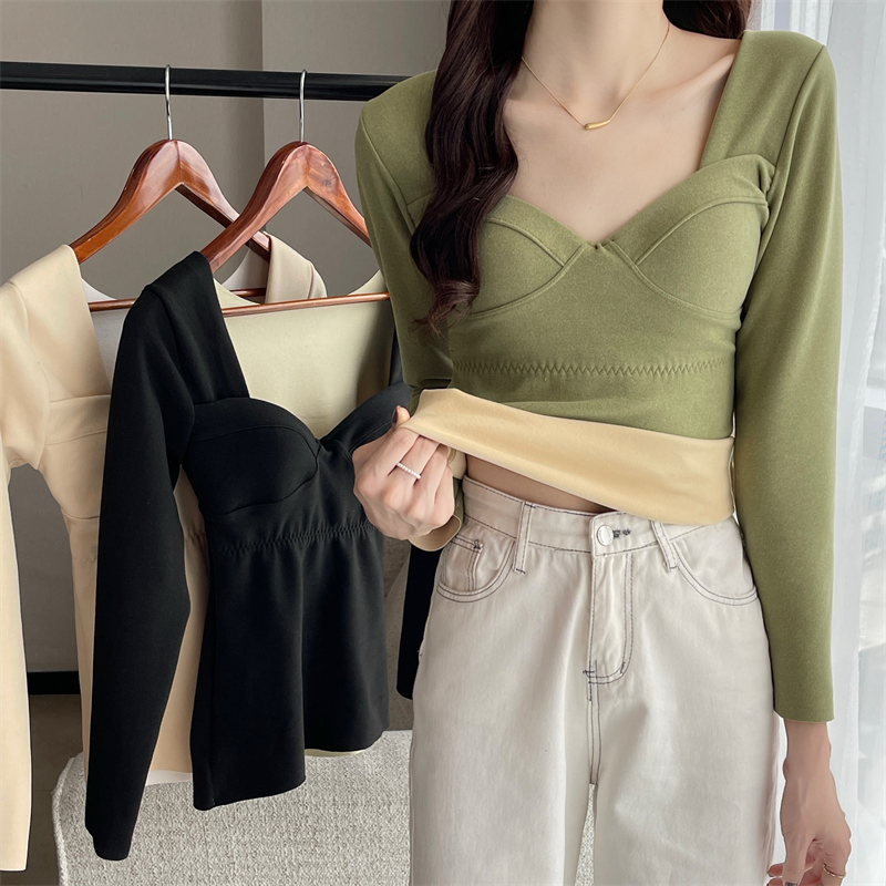 MY14780# 大码带胸垫德绒加厚保暖自发热无痕打底上衣女裝貨源服裝批發