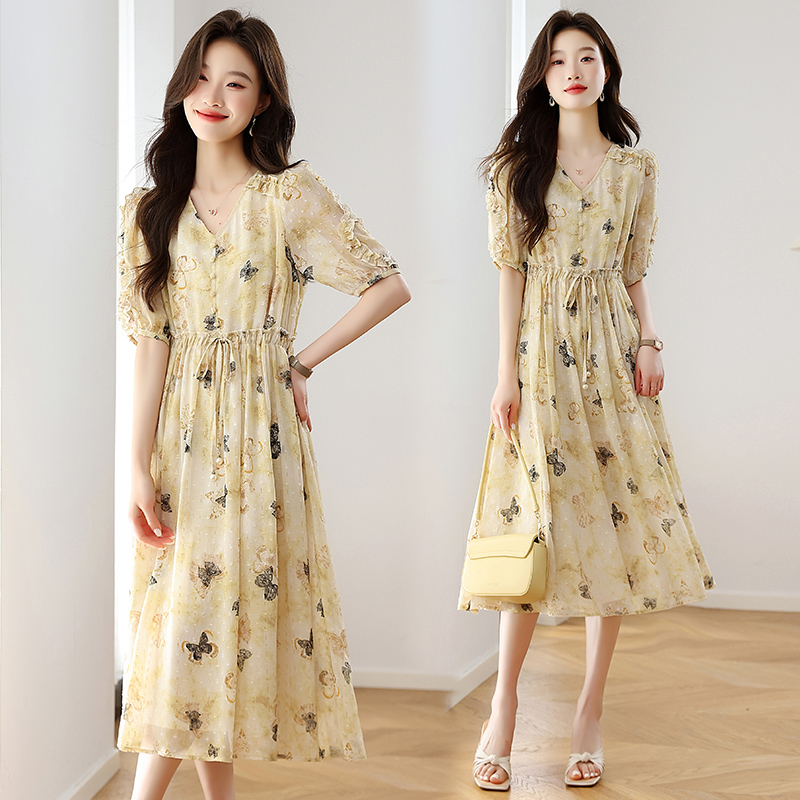 RY1648# 2026夏季新款时尚气质显瘦遮肚洋气碎花连衣裙