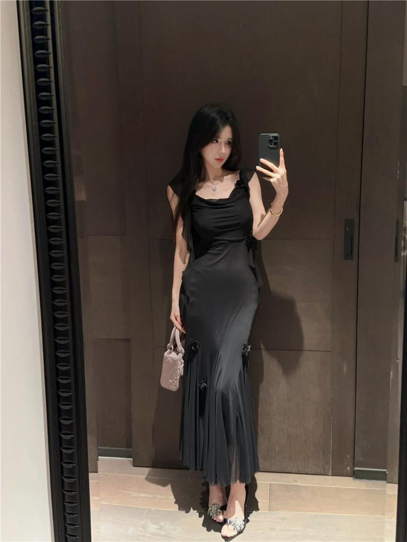 MY9103# 法式小飞袖吊带连衣裙夏新款收腰显瘦绝美气质长裙女裝貨源服裝批發