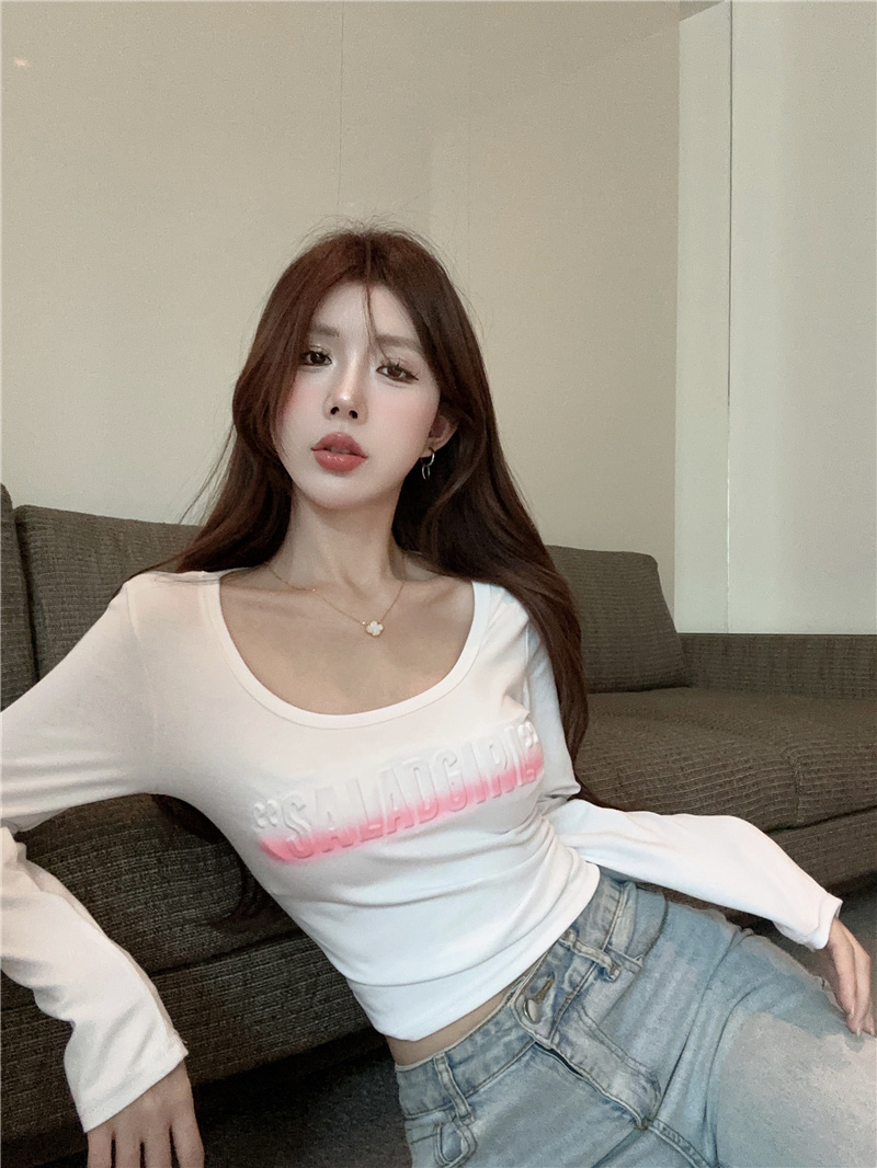 MY13675# 新款美式辣妹圆领正肩修身设计感小个子打底衫女裝貨源服裝批發