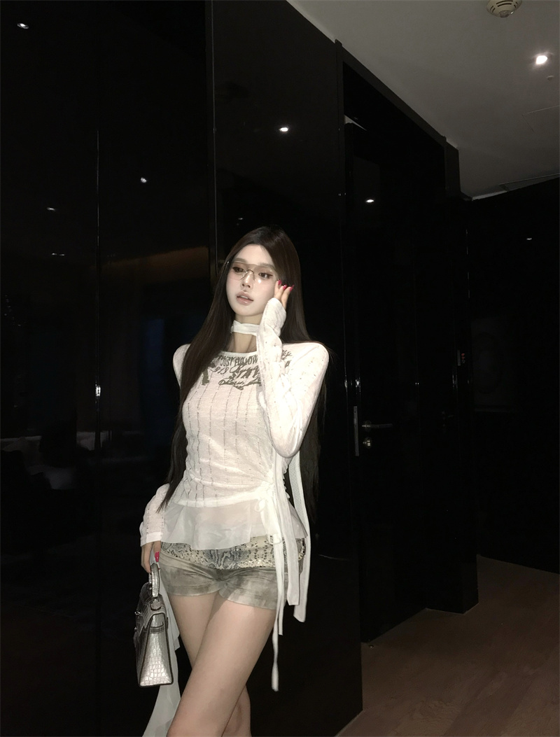 MY13669# 新款美式设计感辣妹针织衫一字肩长袖T恤衫显瘦上衣女裝貨源服裝批發