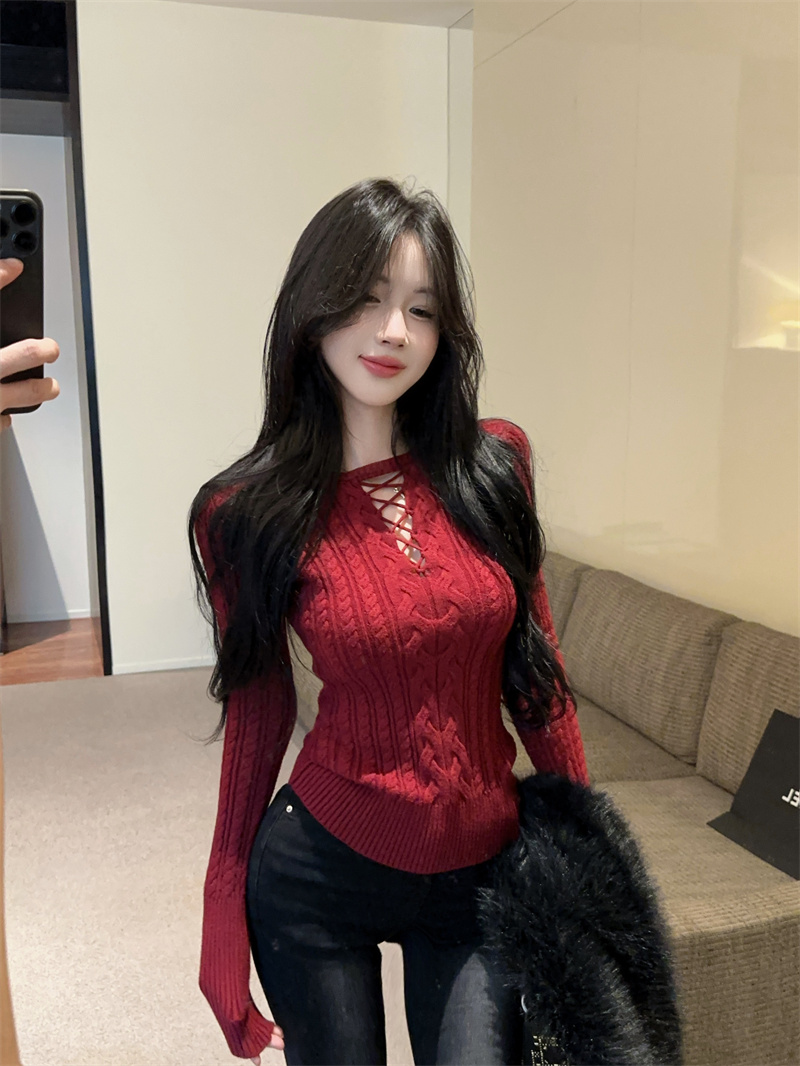 MY14808# 加州美院复古设计感收腰显瘦打底毛衣修身内搭针织上衣女裝貨源服裝批發