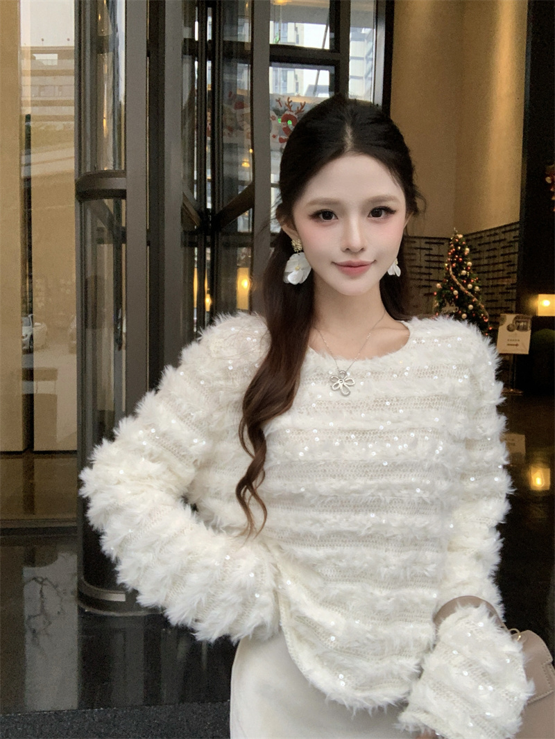 MY16083#重工亮片圆领长袖针织衫新款气质百搭打底衫女裝貨源服裝批發