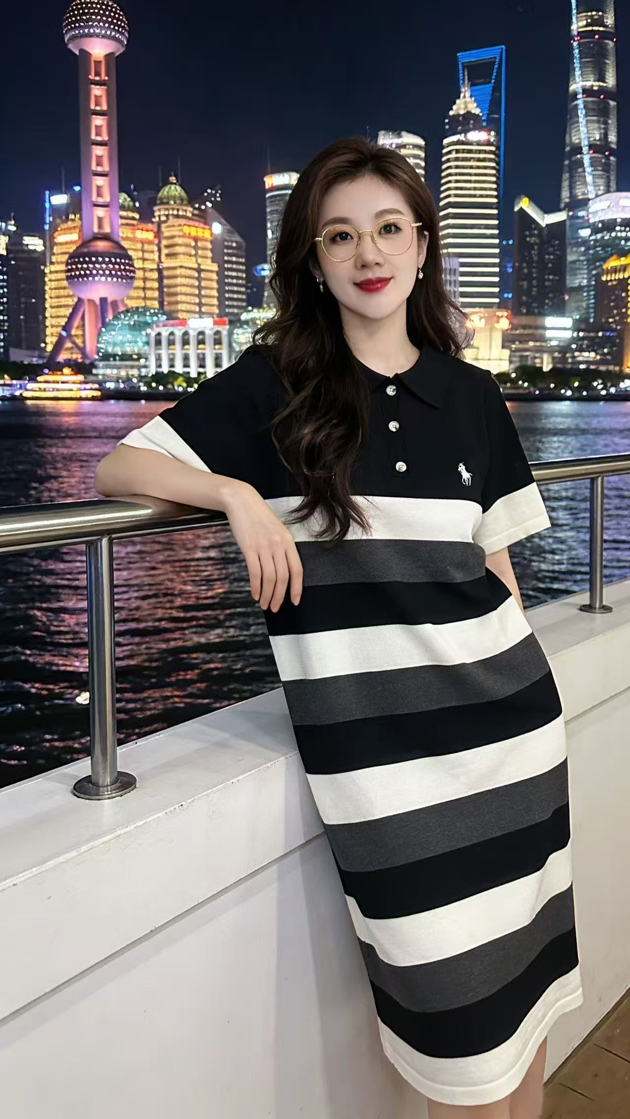 微胖女生遮肚子休閑連衣裙歐貨網紅爆款polo裙寬松黑色運動直筒裙