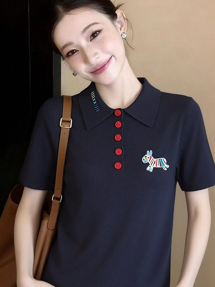 POLO衫翻領短袖t恤女2026新款夏季休閑百搭顯瘦減齡設計感小上衣