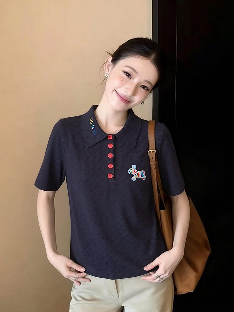 POLO衫翻領短袖t恤女2026新款夏季休閑百搭顯瘦減齡設計感小上衣