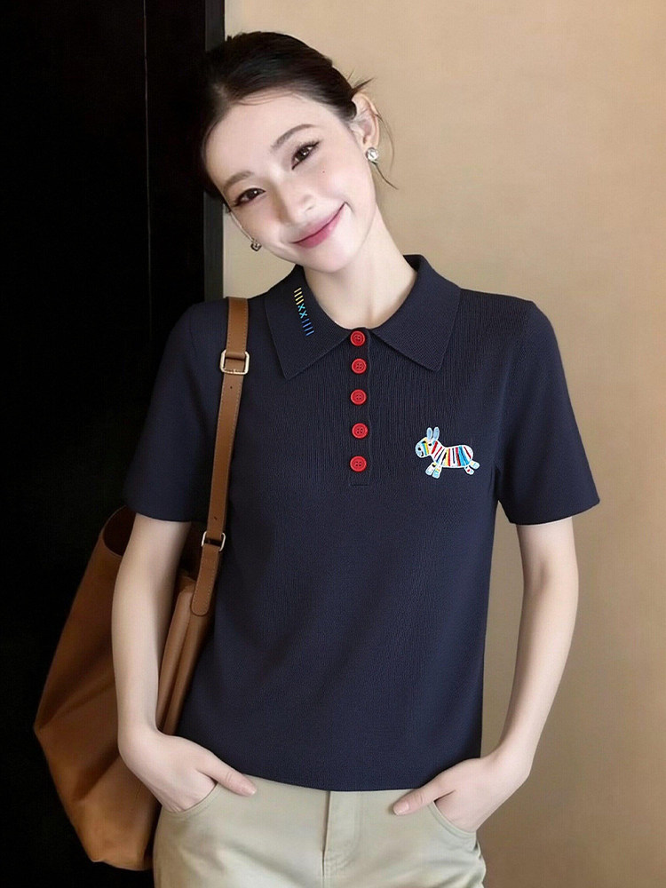POLO衫翻領短袖t恤女2026新款夏季休閑百搭顯瘦減齡設計感小上衣
