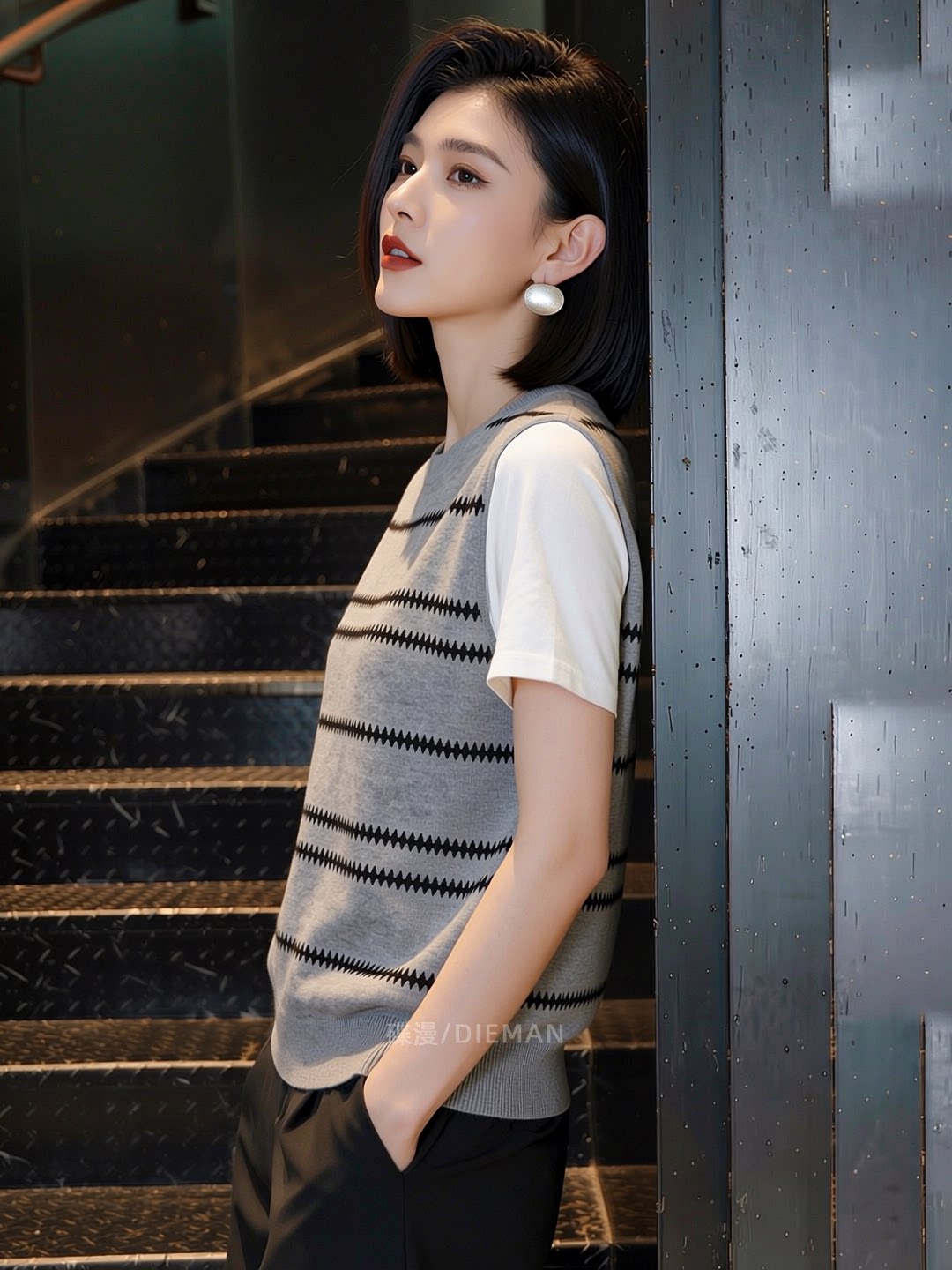 2026夏季新款通勤風撞色條紋假兩件短袖針織衫女大碼寬松休閑上衣