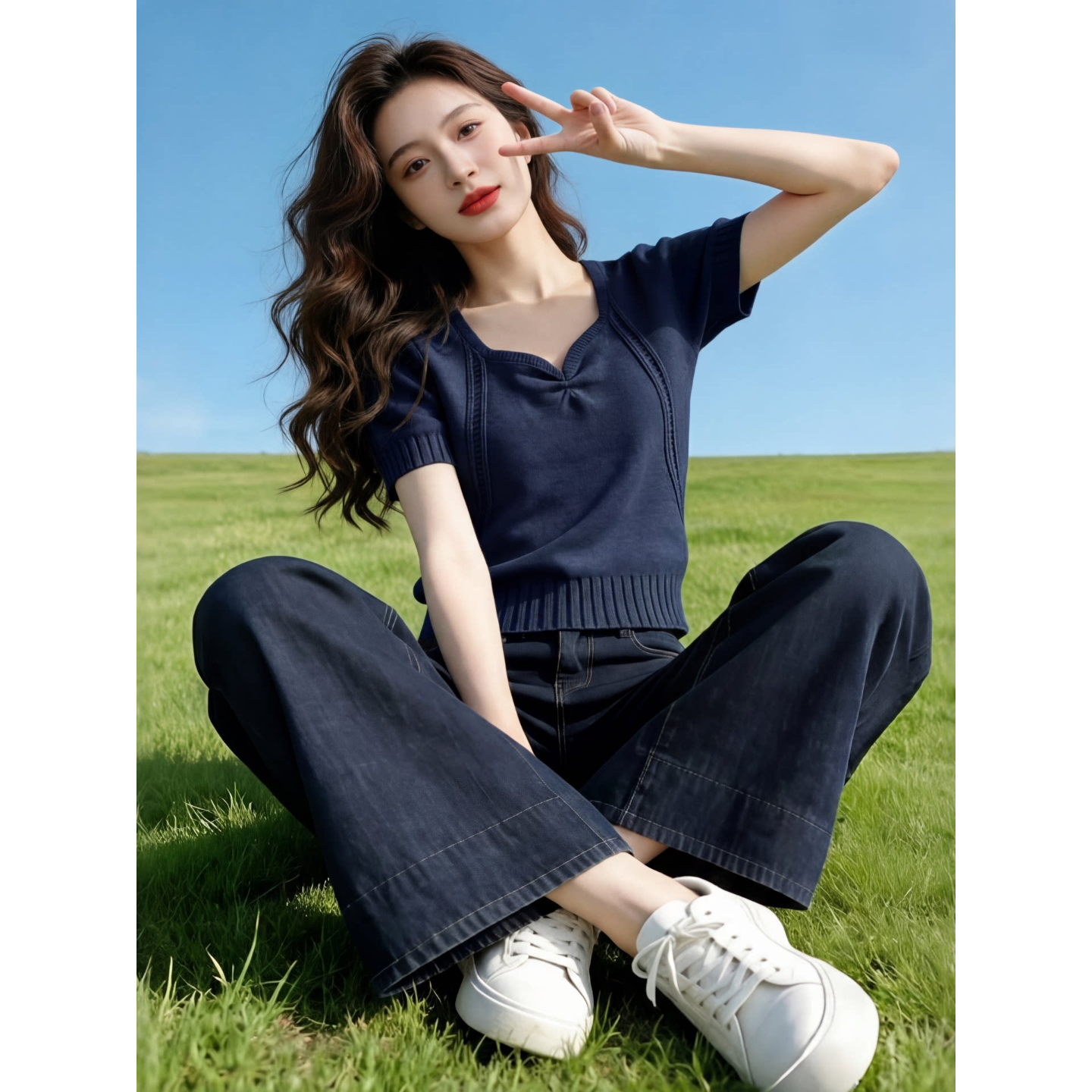 法式時尚方領別致短袖針織衫女2026夏季新款修身顯瘦收腰短款上衣