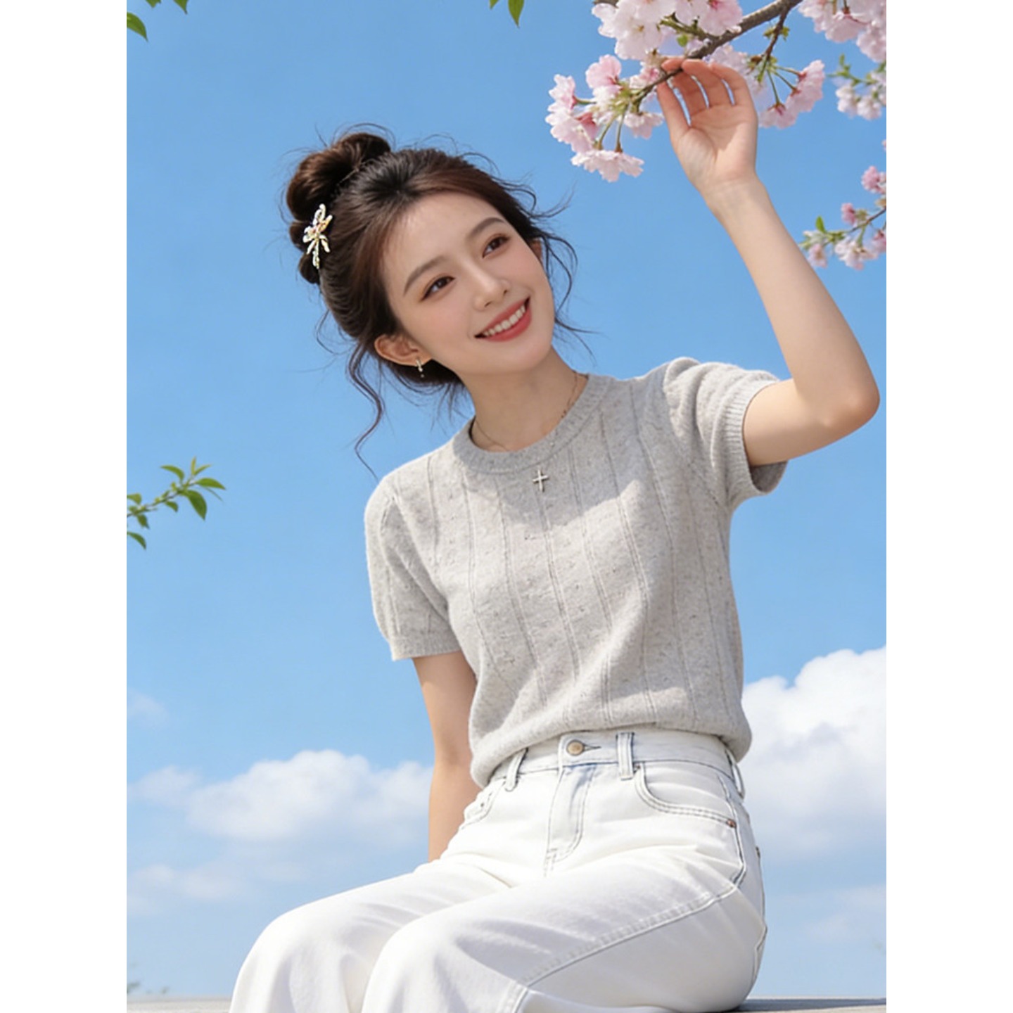 透氣休閑短袖女夏季圓領通勤2026年新款百搭針織款高級感氣質上衣