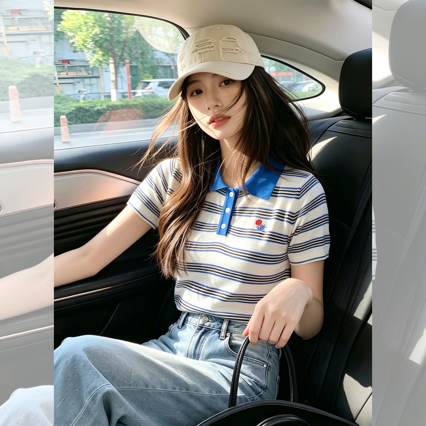 藍色條紋Polo領短袖t恤女2026新款夏日精致設計感上衣好看穿搭