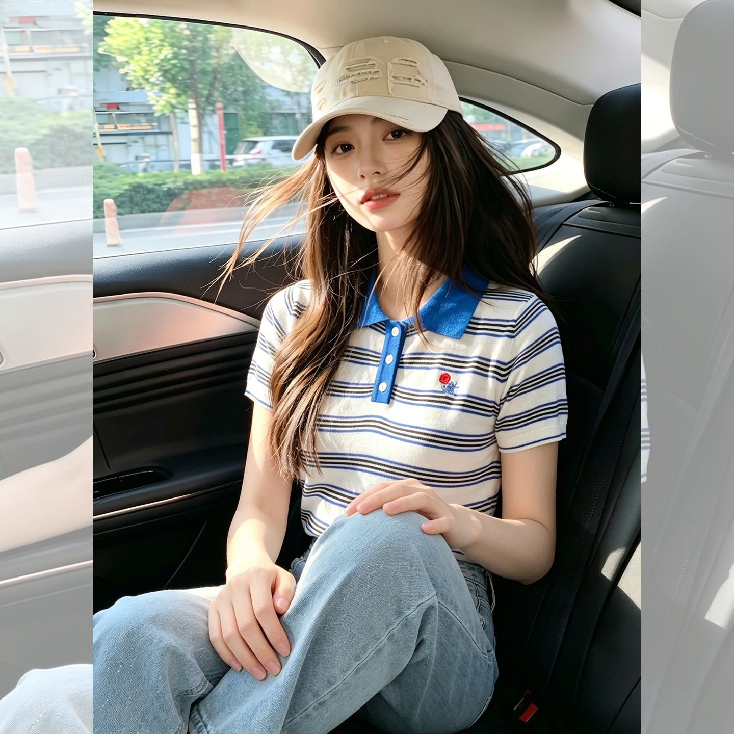 藍色條紋Polo領短袖t恤女2026新款夏日精致設計感上衣好看穿搭