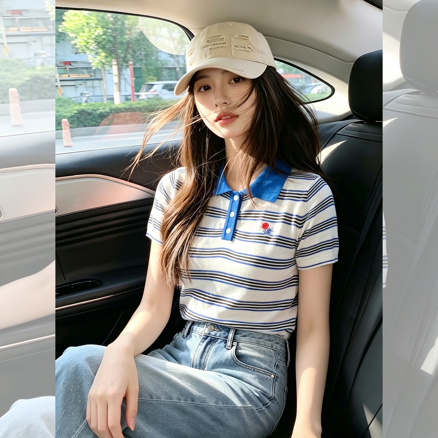 藍色條紋Polo領短袖t恤女2026新款夏日精致設計感上衣好看穿搭