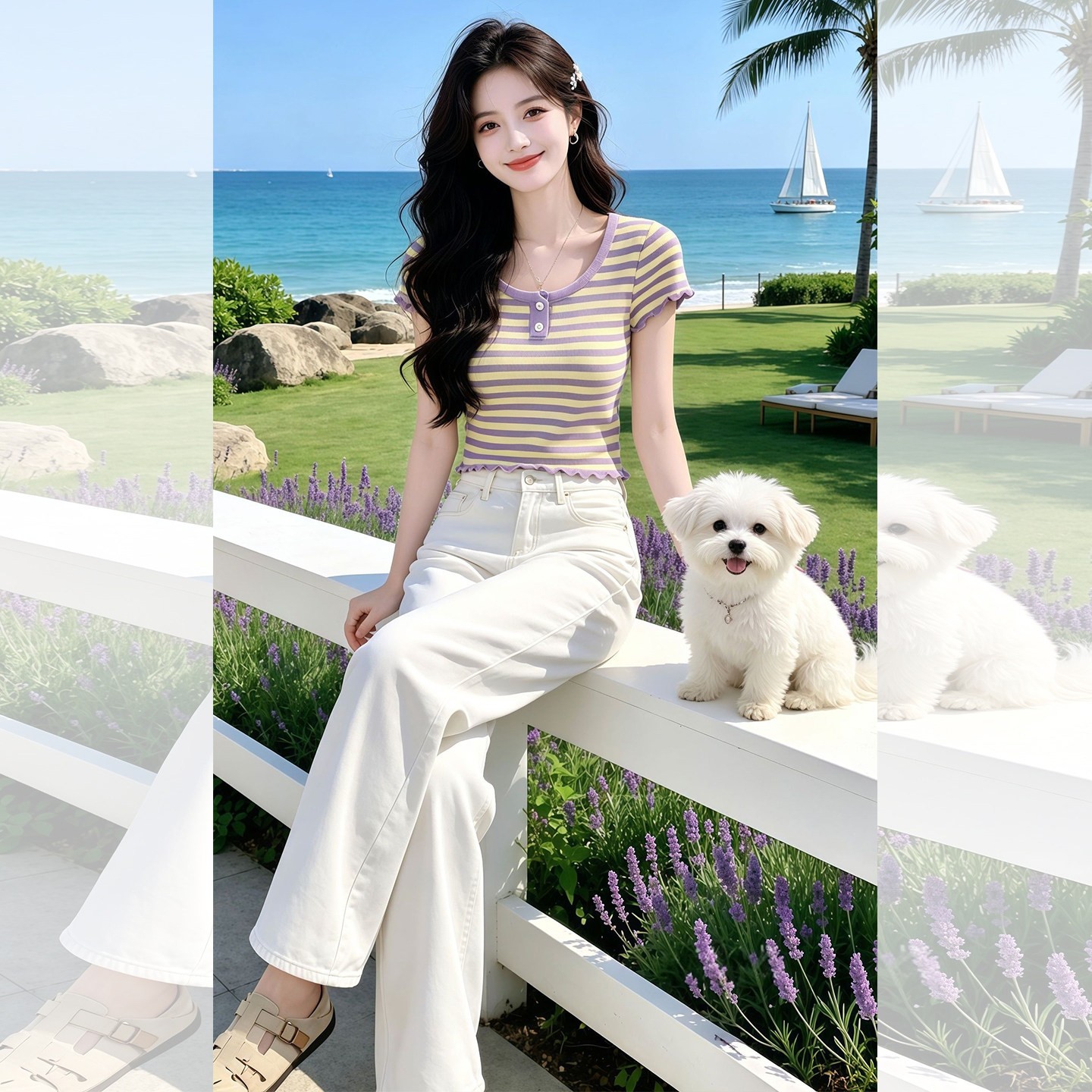 紫色條紋修身短袖T恤女2026夏季法式小資漂亮巨好看的甜美風上衣