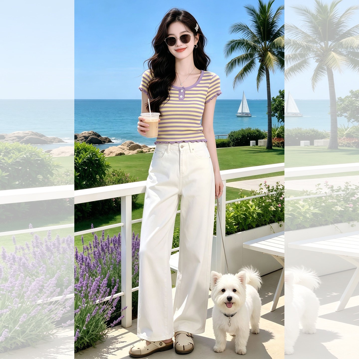紫色條紋修身短袖T恤女2026夏季法式小資漂亮巨好看的甜美風上衣