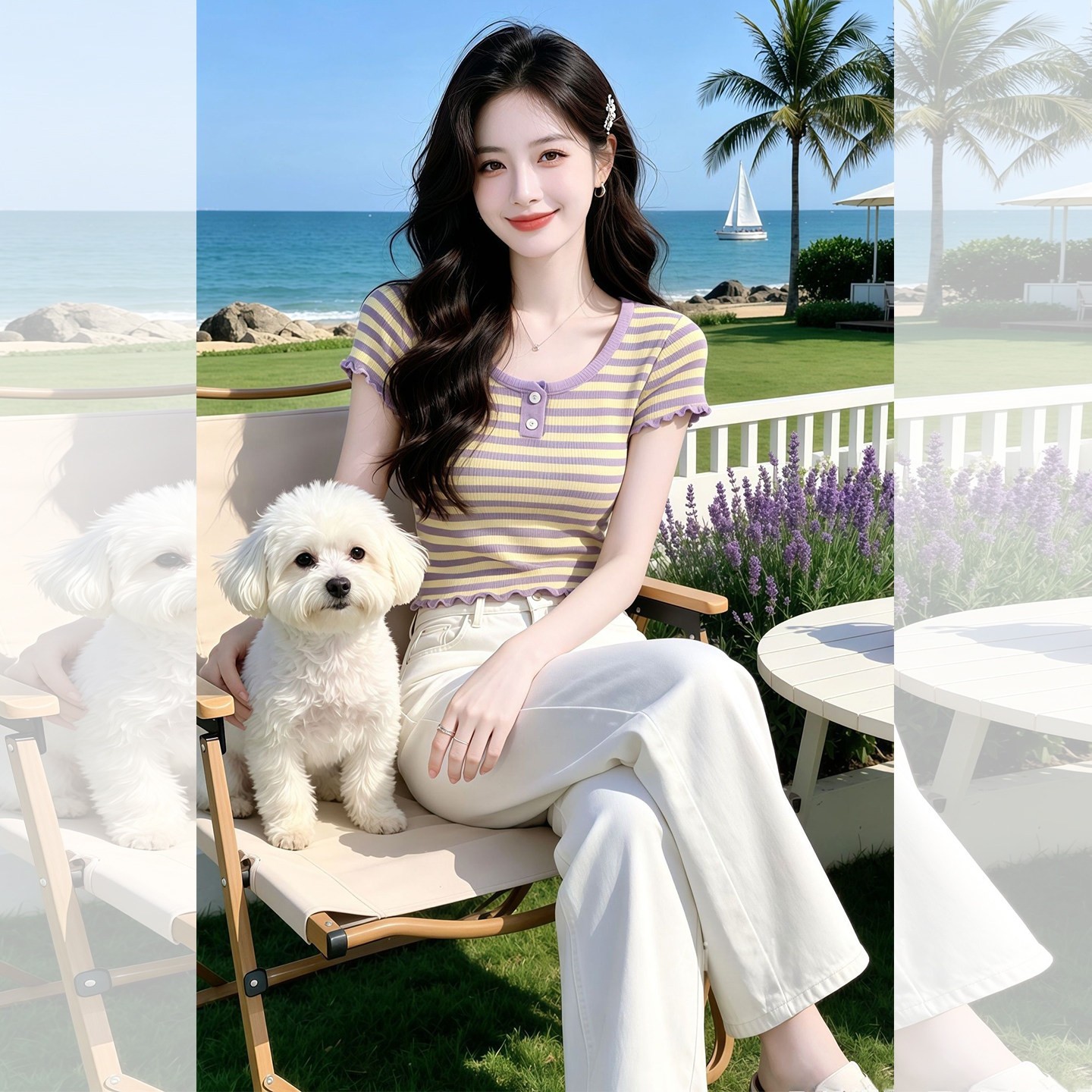 紫色條紋修身短袖T恤女2026夏季法式小資漂亮巨好看的甜美風上衣