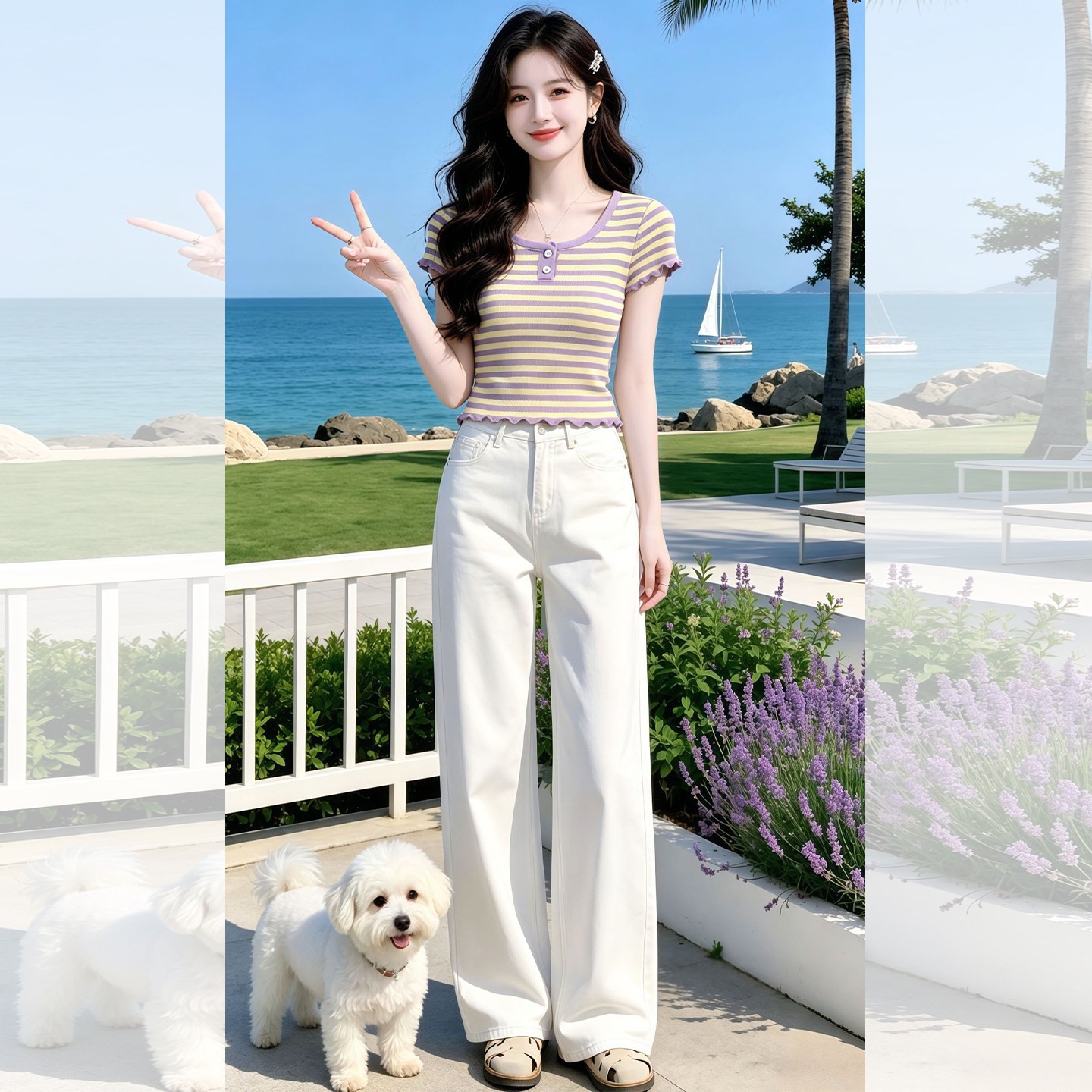 紫色條紋修身短袖T恤女2026夏季法式小資漂亮巨好看的甜美風上衣