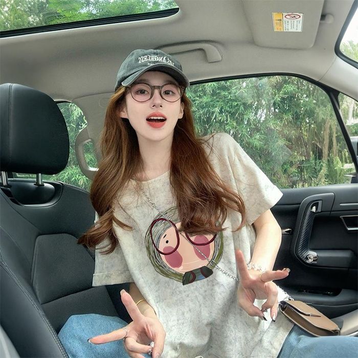MY9543# 螺纹精棉/后包领个性扎染设计感短袖T恤女上衣外穿女裝貨源服裝批發