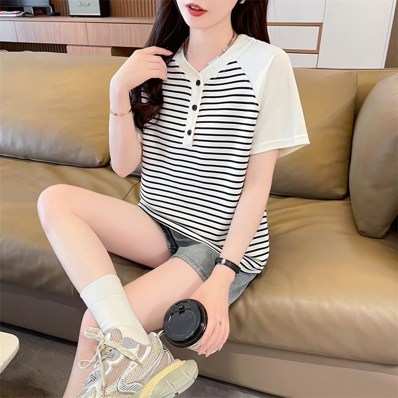 MY12472#条纹短袖t恤女夏季新款韩版时尚百搭上衣服ins潮女裝貨源服...