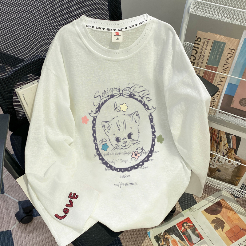 MY12473#广州雪花棉特大码300斤绣花＋卡通印花长袖T恤防晒衣女女裝...