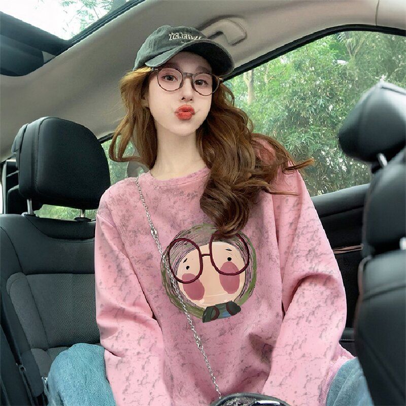 MY13763# 92%人棉8%氨纶/后包领个性扎染设计感长袖T恤女上衣外...