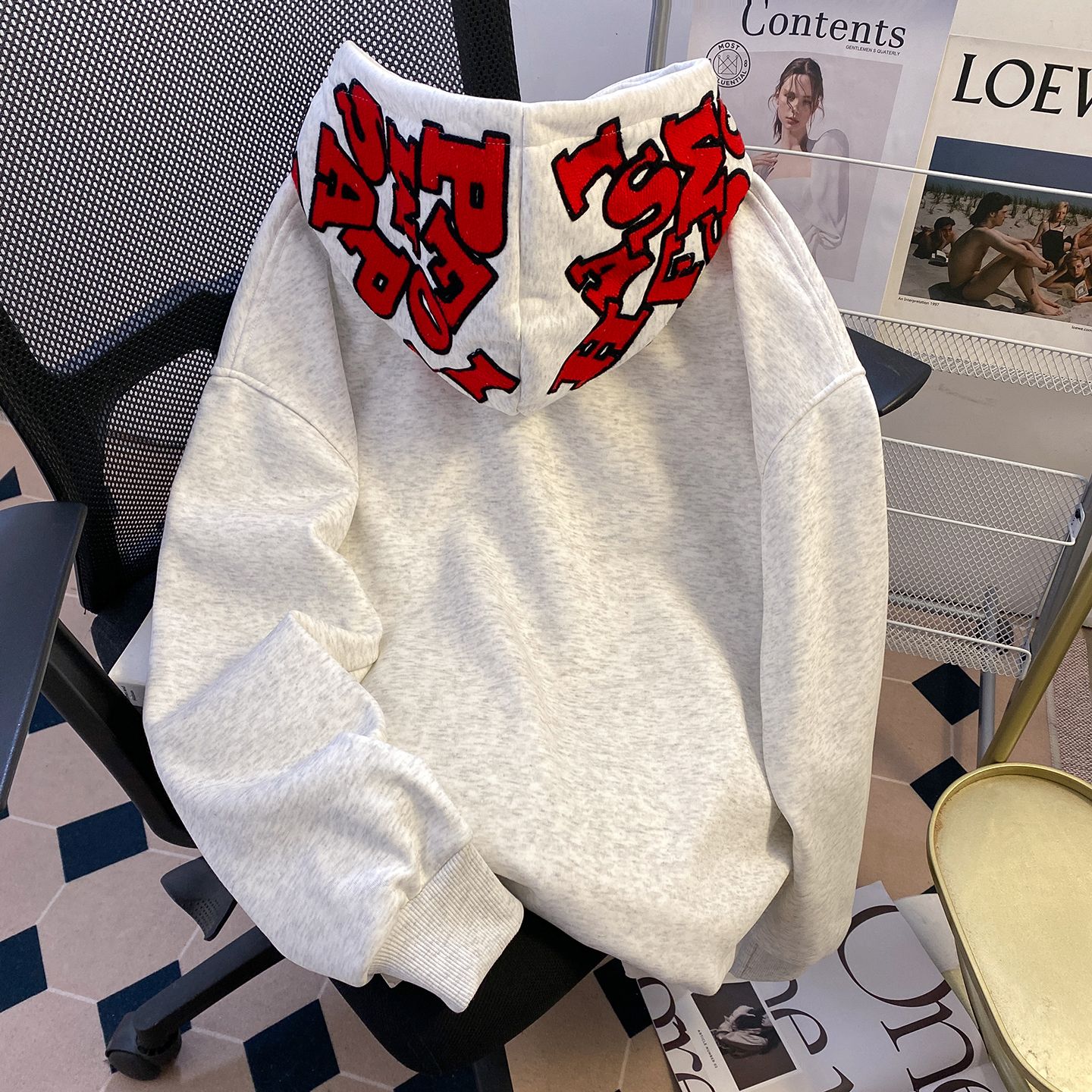 MY14496# 原版刺绣华棉纯棉复合银狐绒爆款慵懒卫衣女裝貨源服裝批發