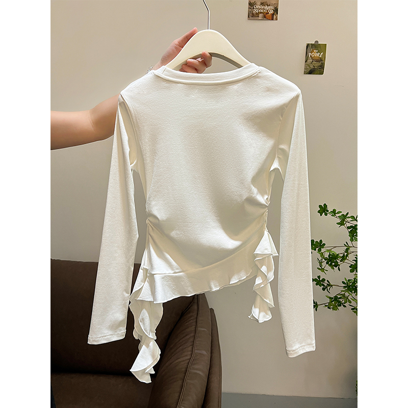 MY14494# 93棉1*1小个子短款不规则长袖t恤女秋季上衣女裝貨源服...