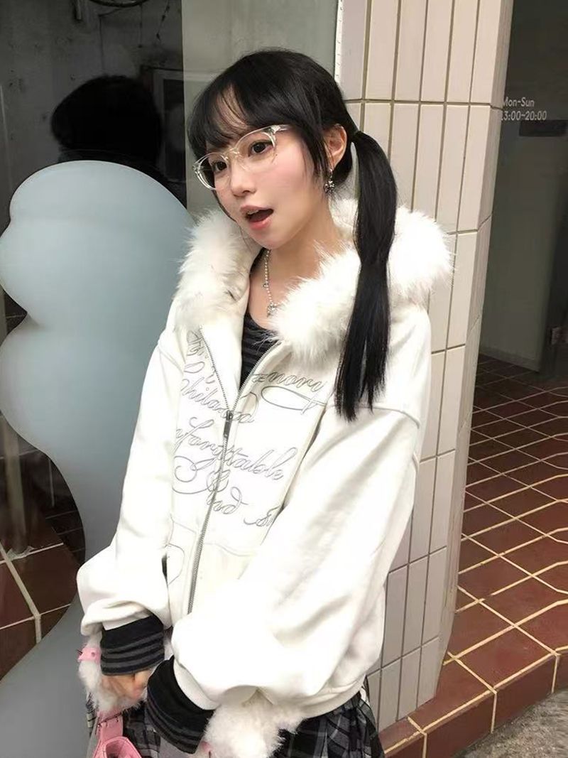 MY14485# 加绒加厚大毛领可拆卸纯棉华棉 毛领卫衣外套男女女裝貨源服...