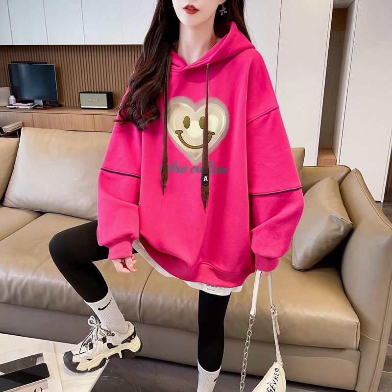 MY14481# 仿华棉复合银狐绒/后包领/假两件加绒连帽卫衣女女裝貨源服...