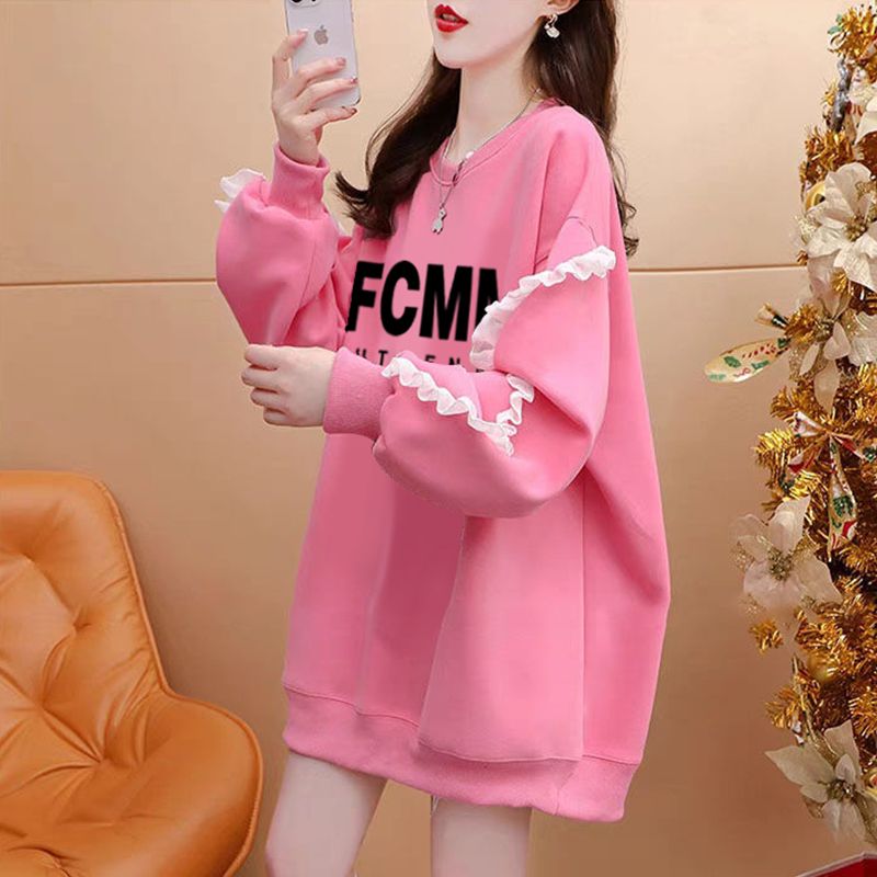 MY14482# 仿华棉复合银狐绒/后包领/全件压线加绒加厚拼接袖卫衣女女...