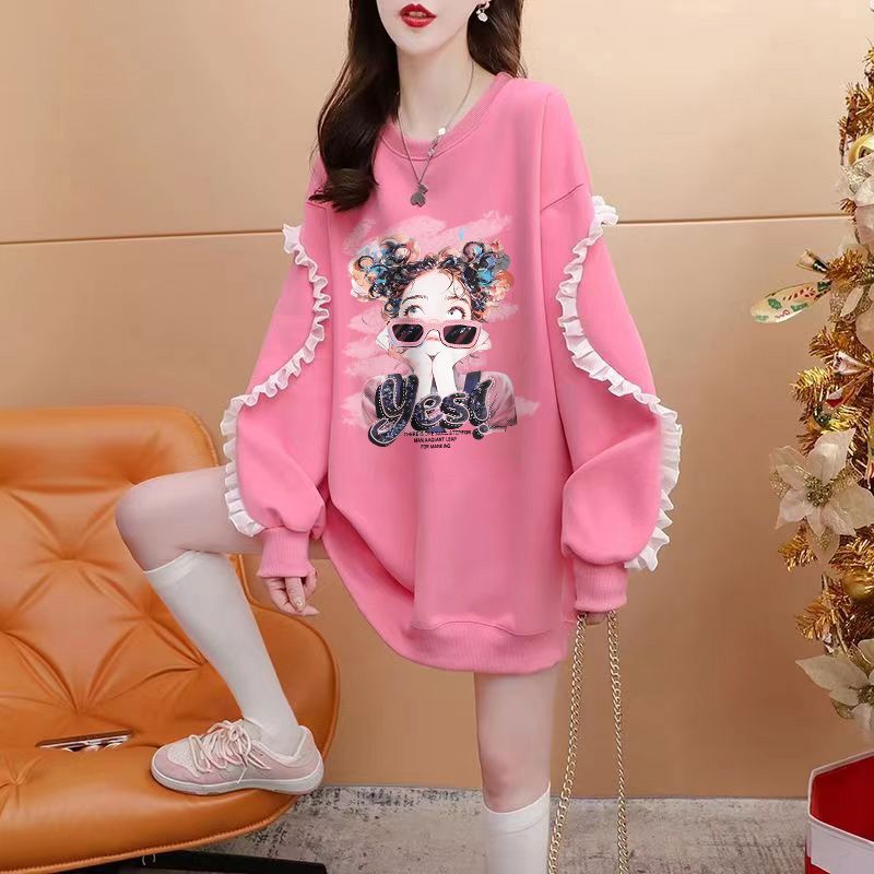 MY14480# 仿华棉复合银狐绒/后包领/全件压线秋冬加绒加厚卫衣女女裝...