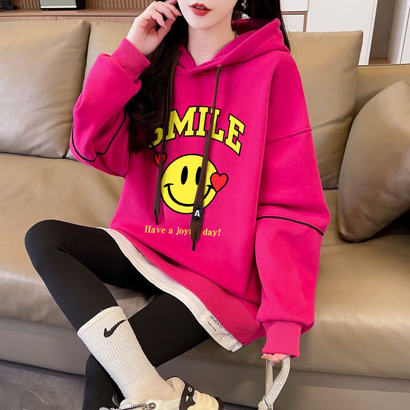 MY14624# 仿华棉复合银狐绒/后包领/假两件加绒连帽卫衣女女裝貨源服...