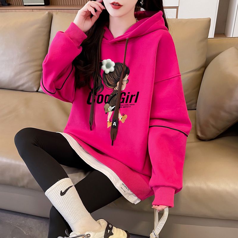 MY14622# 仿华棉复合银狐绒/后包领/假两件加绒连帽卫衣女女裝貨源服...