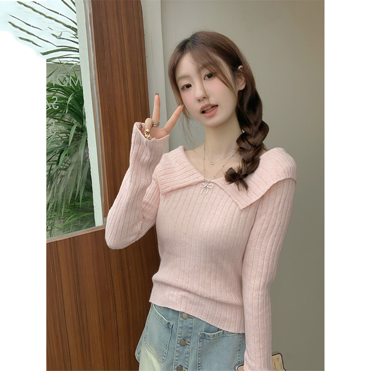 MY15673# 包芯纱 设计感翻领内搭针织打底毛衣女女裝貨源服裝批發