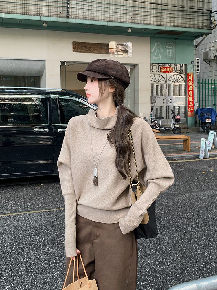 MY15672# 安迪绒三股慵懒风半高领针织衫毛衣女女裝貨源服裝批發