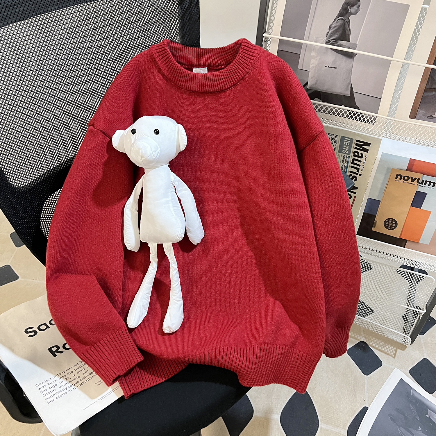 MY15668# 毛衣宽松圆领针织男女同款女裝貨源服裝批發