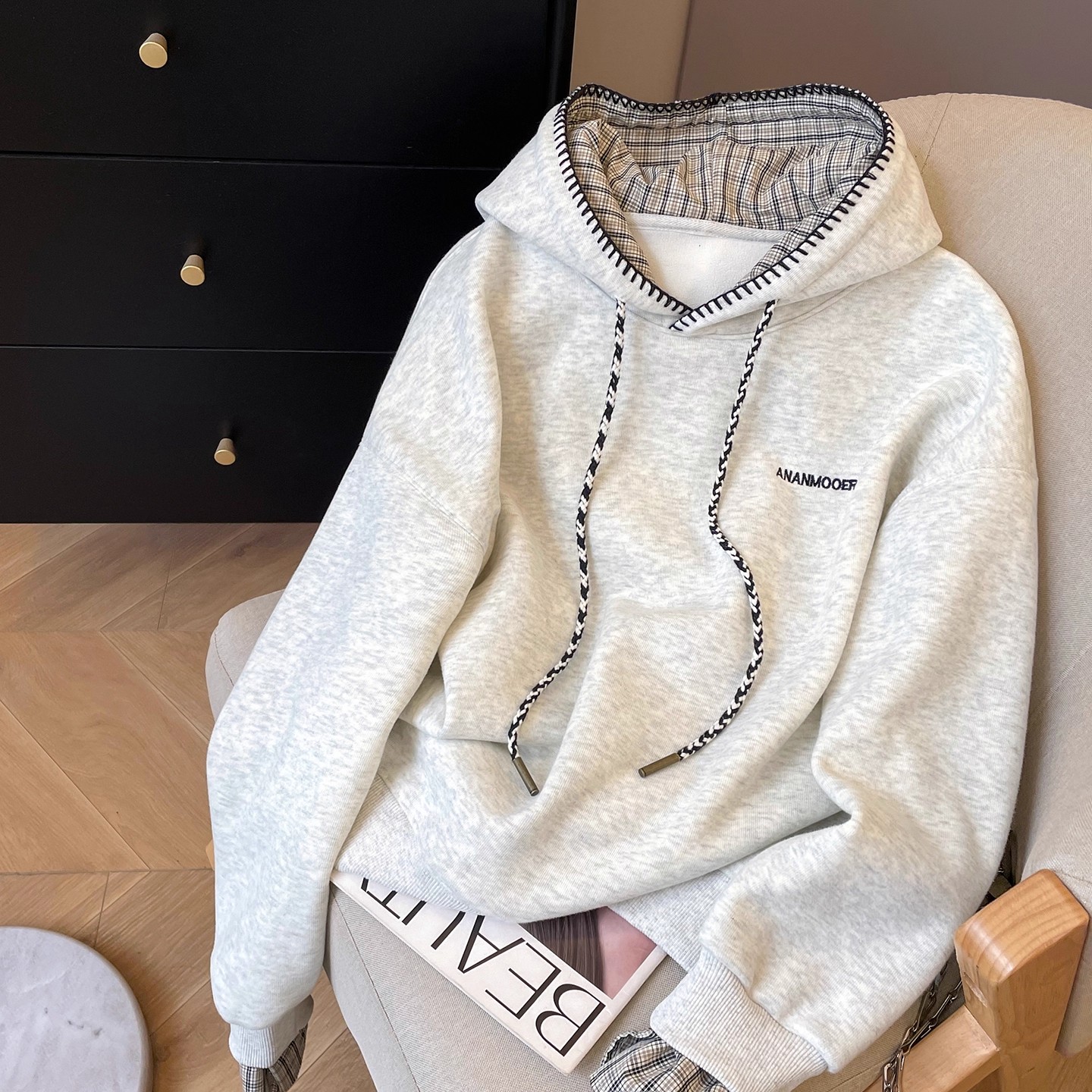 MY15666# 华棉棒球服新款连帽上衣大码学院风复古宽松卫衣女女裝貨源服...