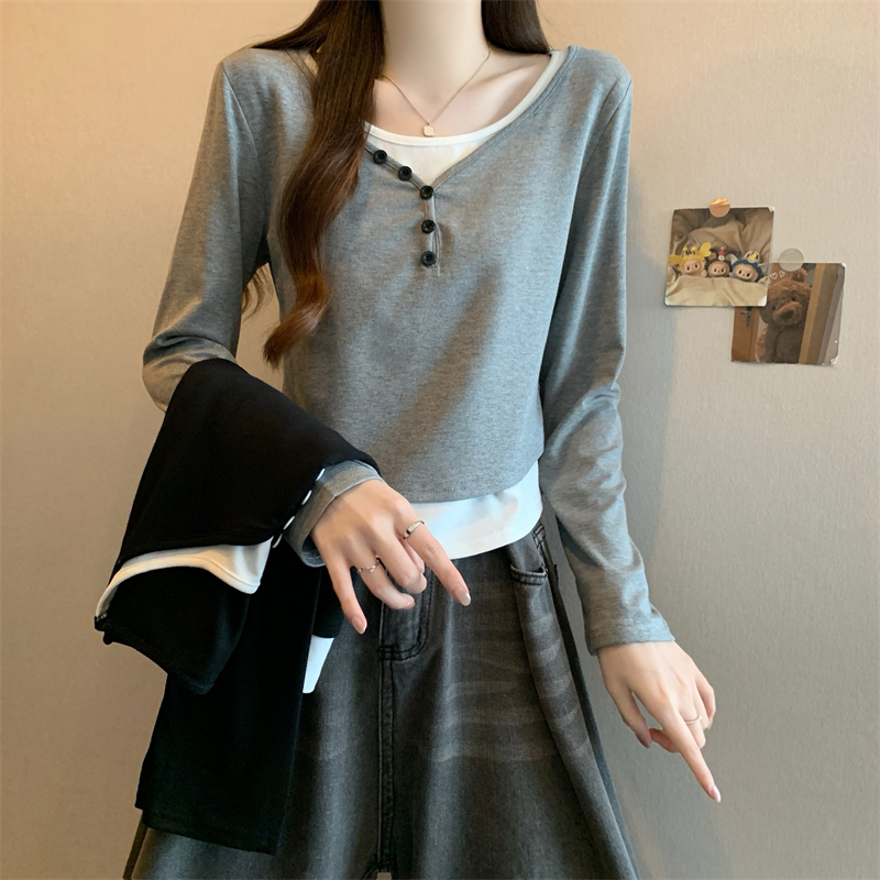 MY15665# 炸街抖音质量原版辅料纯棉长袖原版t恤女潮上衣大码女装女裝貨源服裝批發