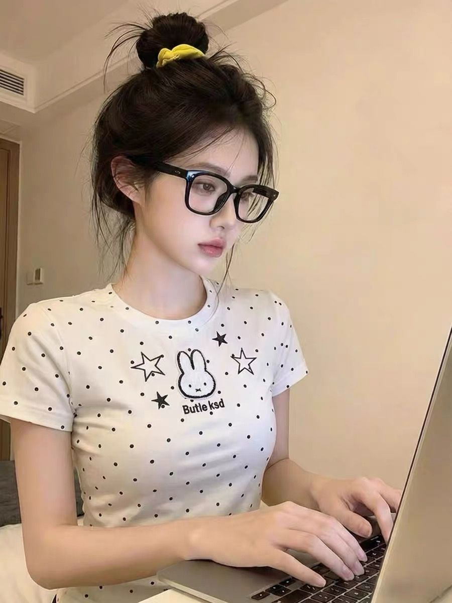 三本針+印花40支奧代爾210克純棉短袖T恤女