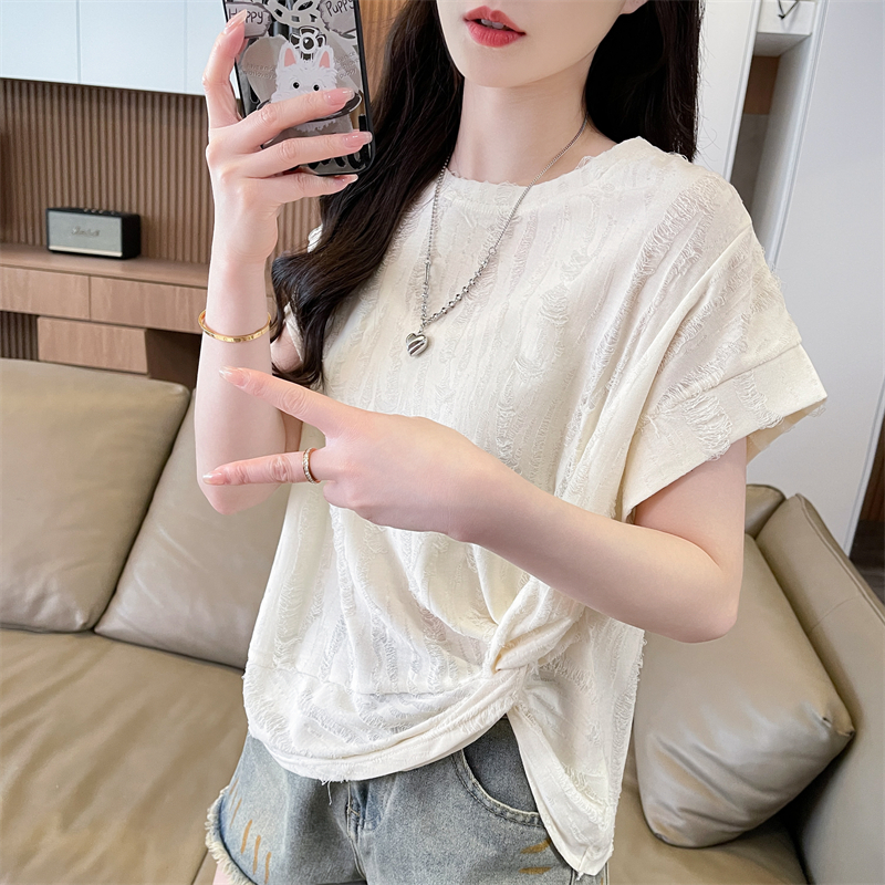 實拍短袖T恤女夏季新款韓版開叉時尚休閑洋氣顯瘦百搭上衣ins